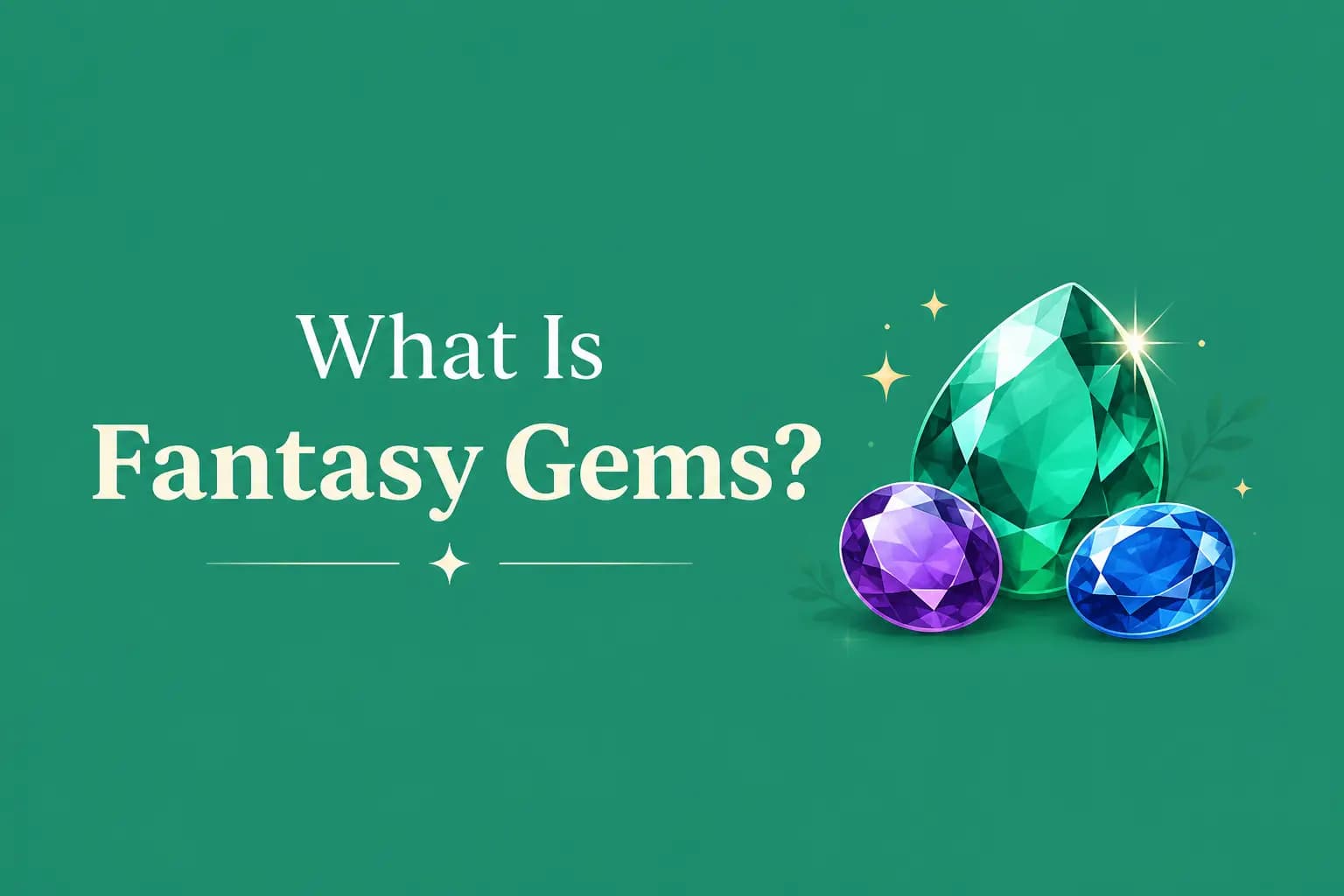 Fantasy Gems gaming app overview graphic showing the brand gem icons and app name
