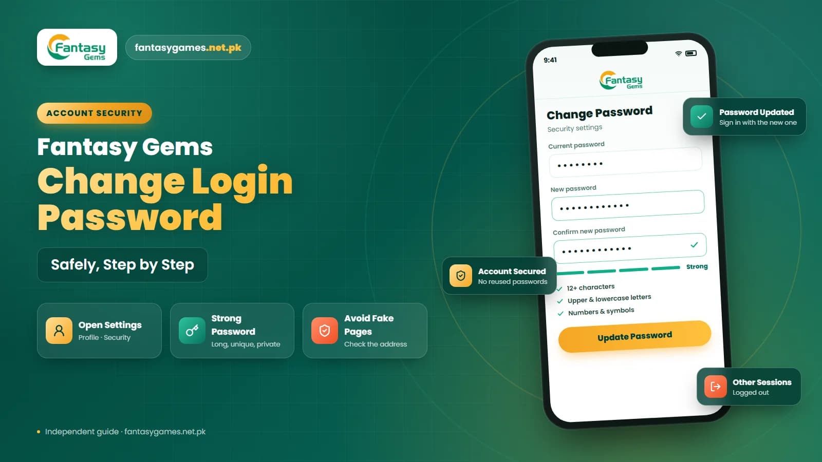Change Fantasy Gems login password screen with current password, new password and confirm fields Change Fantasy Gems login password screen with current password, new password and confirm fields