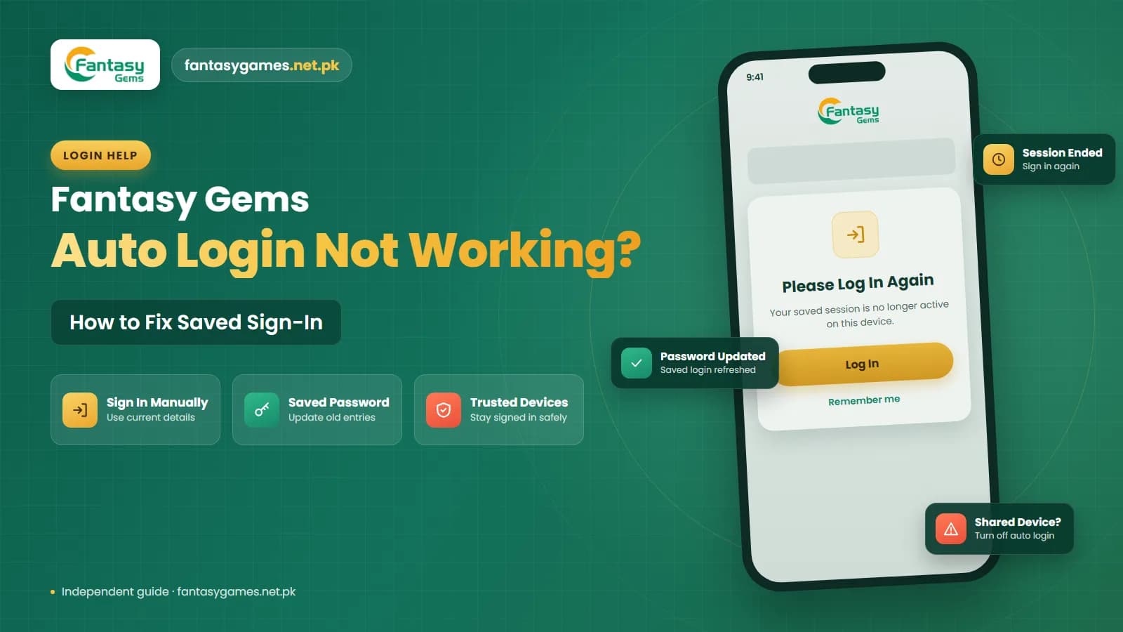 Fantasy Gems auto login not working with the app asking for a manual sign-in on a phone screen Fantasy Gems auto login not working with the app asking for a manual sign-in on a phone screen