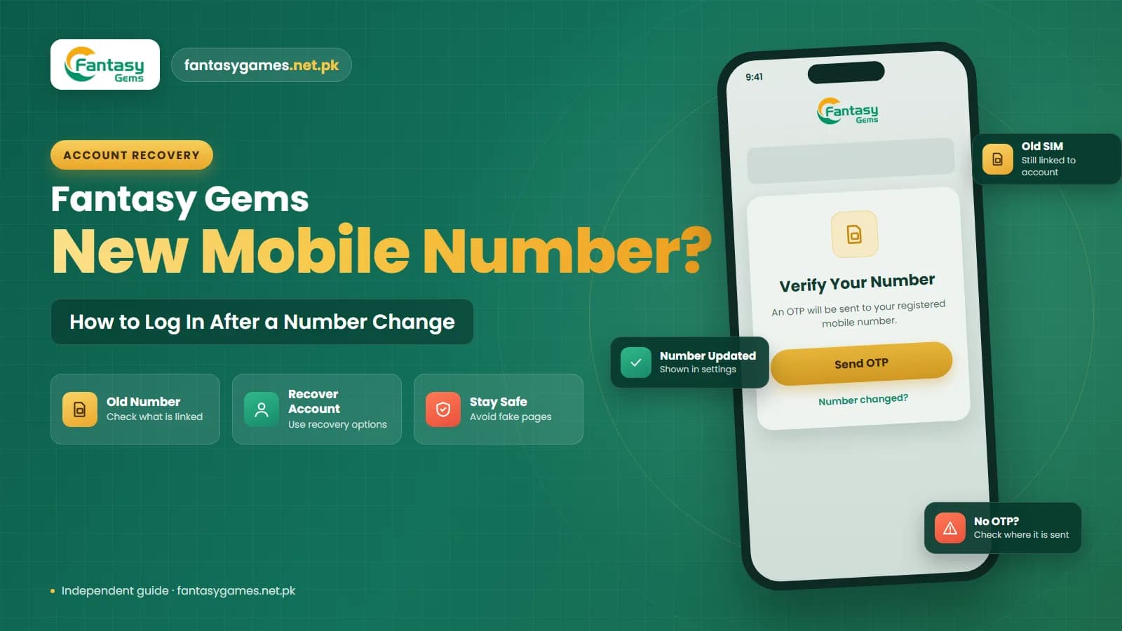 Fantasy Gems login after changing mobile number showing an old and new SIM with the registered number on a phone screen Fantasy Gems login after changing mobile number showing an old and new SIM with the registered number on a phone screen