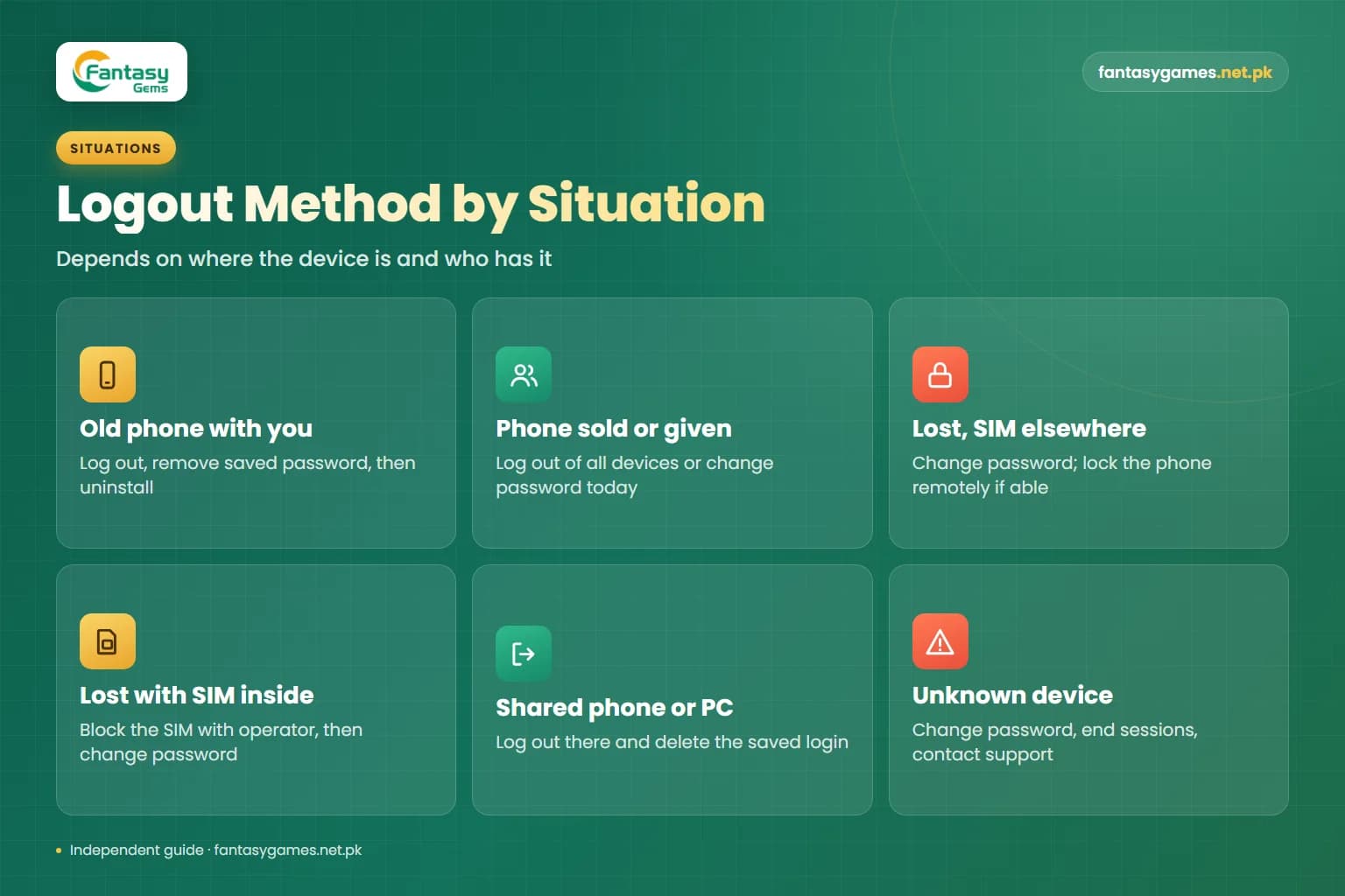 Six situations and the right way to log out of Fantasy Gems on all devices, from an old phone to a lost SIM Six situations and the right way to log out of Fantasy Gems on all devices, from an old phone to a lost SIM