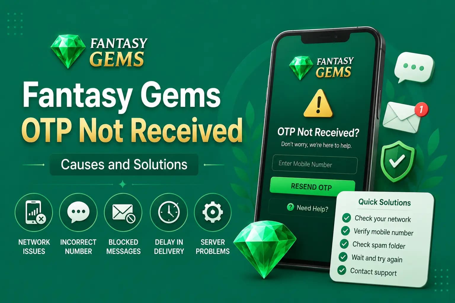 Fantasy Gems OTP not received troubleshooting guide graphic Fantasy Gems OTP not received troubleshooting guide graphic