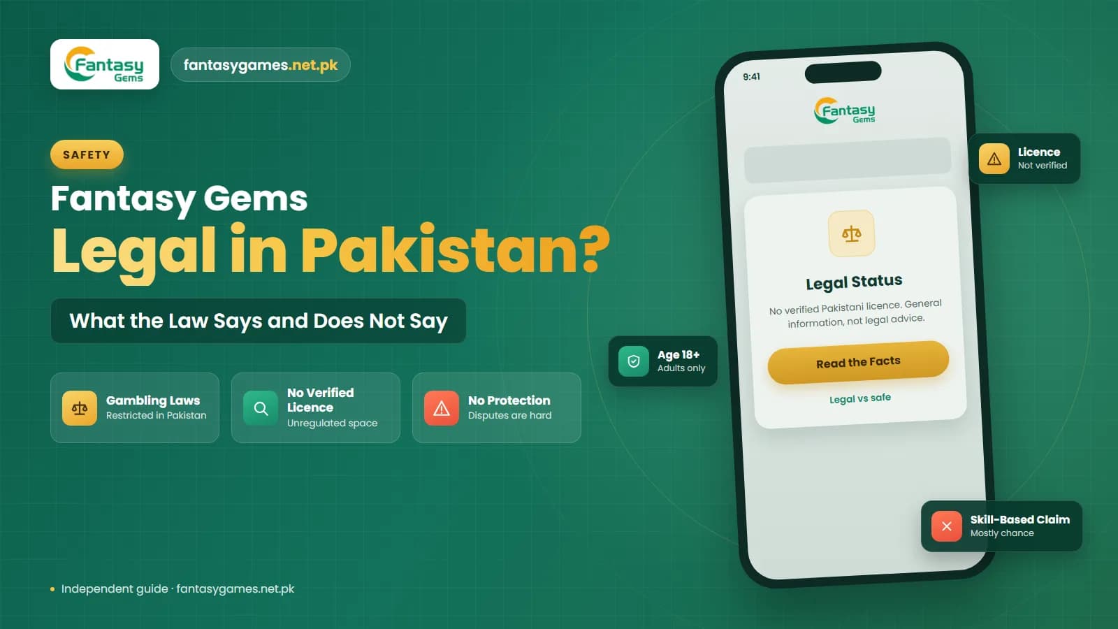 Is Fantasy Gems legal in Pakistan graphic showing a phone, a law book and scales of justice with a caution sign Is Fantasy Gems legal in Pakistan graphic showing a phone, a law book and scales of justice with a caution sign