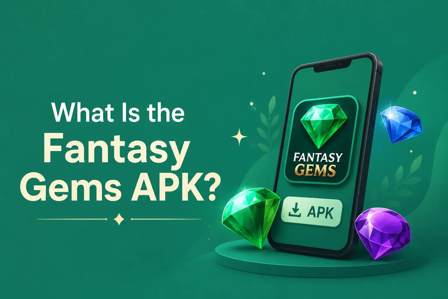 Graphic explaining what the Fantasy Gems Android APK file is and what it provides access to Graphic explaining what the Fantasy Gems Android APK file is and what it provides access to