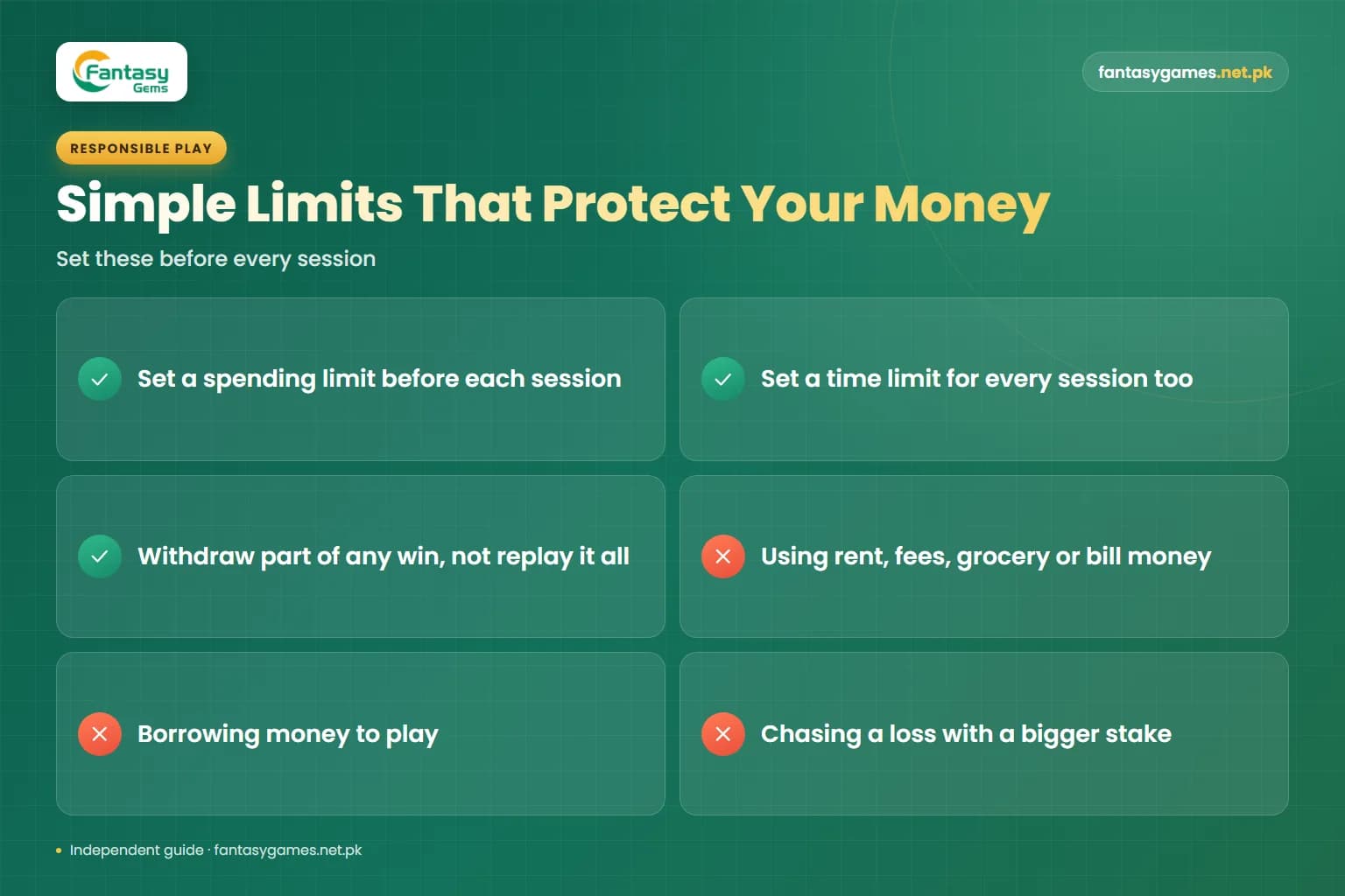 Responsible play checklist for Fantasy Gems popular games with spending limits, time limits and loss-chasing warnings Responsible play checklist for Fantasy Gems popular games with spending limits, time limits and loss-chasing warnings