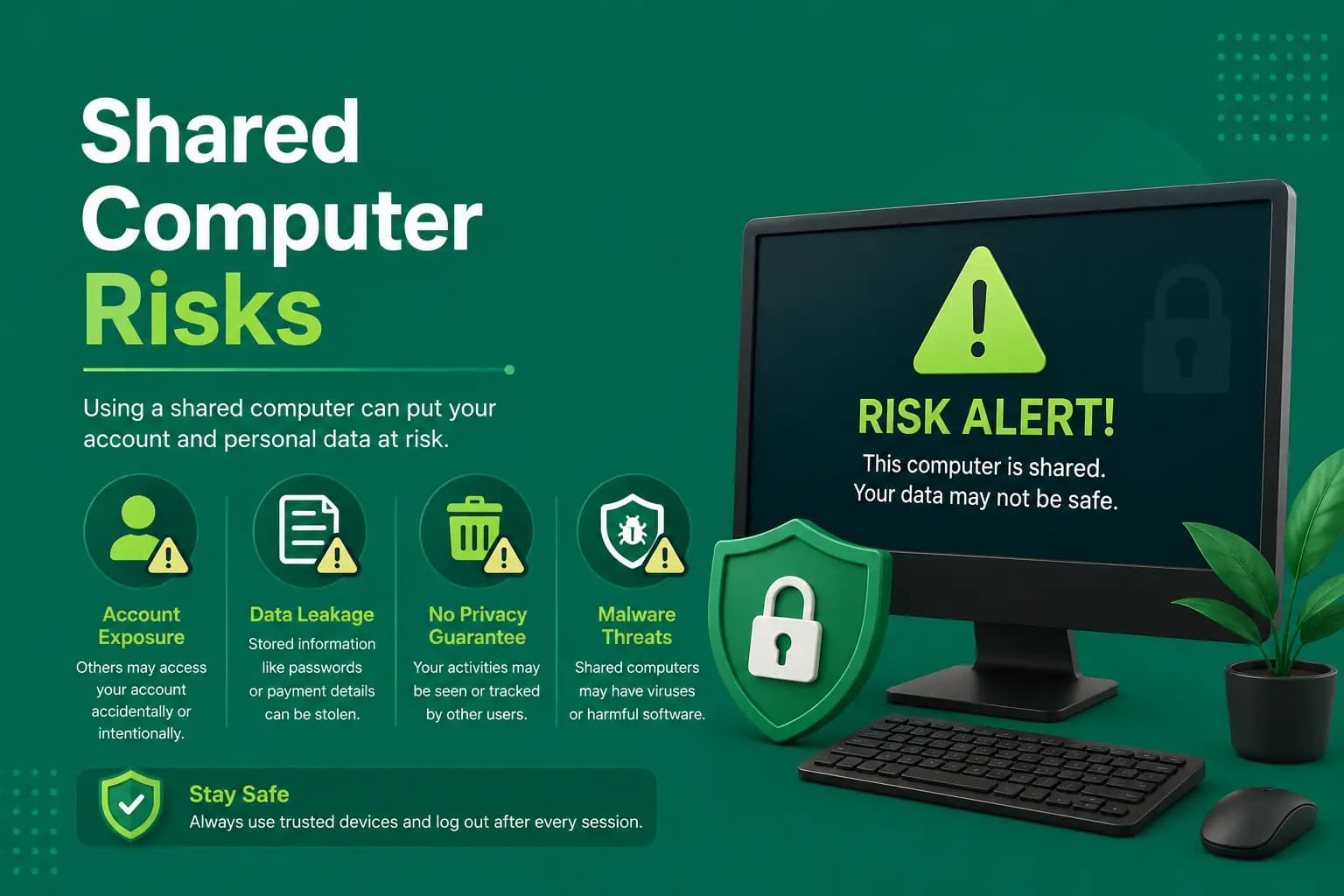 Graphic listing account safety risks when using Fantasy Gems on a shared computer Graphic listing account safety risks when using Fantasy Gems on a shared computer