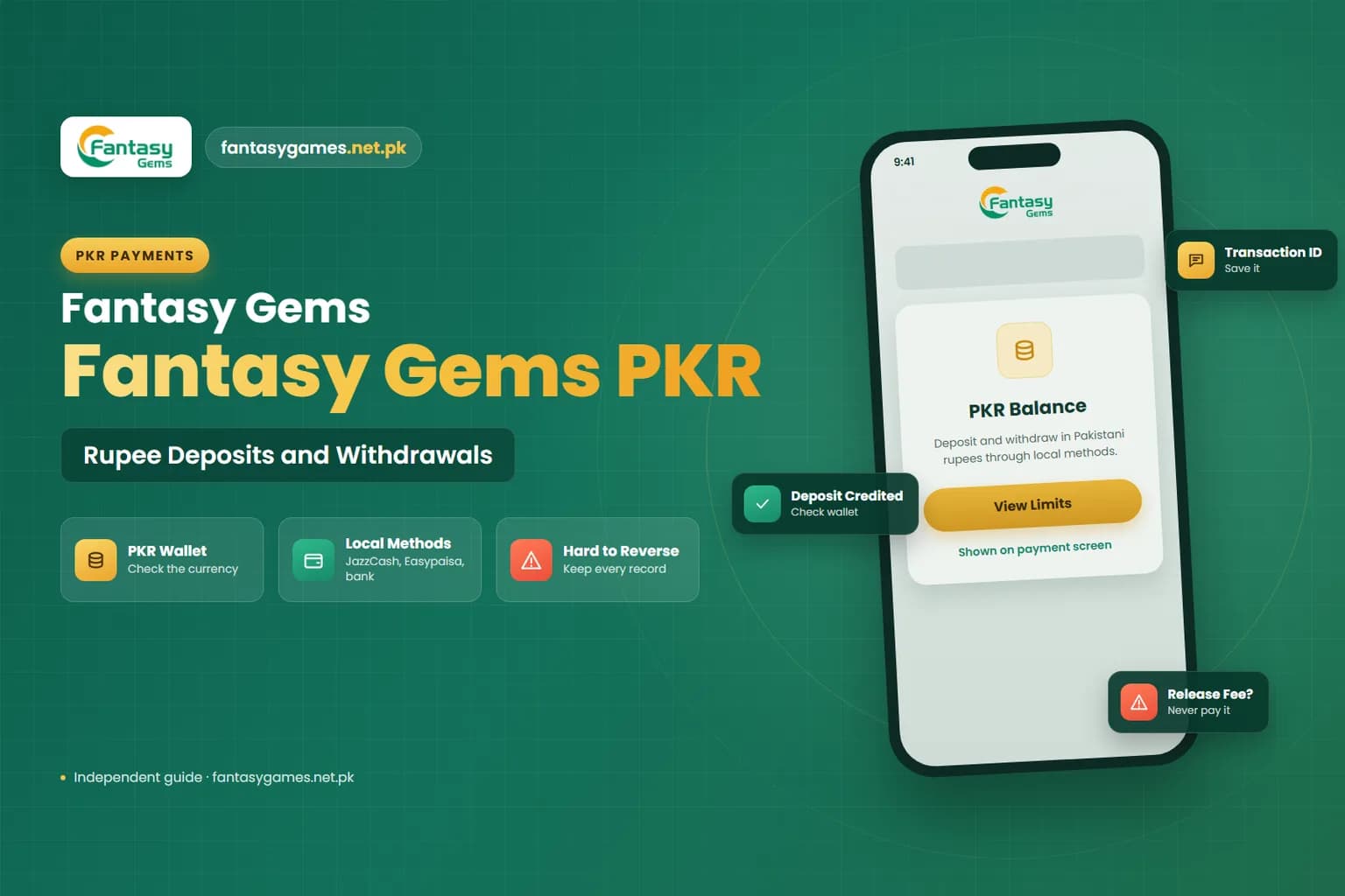 Fantasy Gems PKR payments graphic showing rupee deposits and withdrawals through local methods Fantasy Gems PKR payments graphic showing rupee deposits and withdrawals through local methods