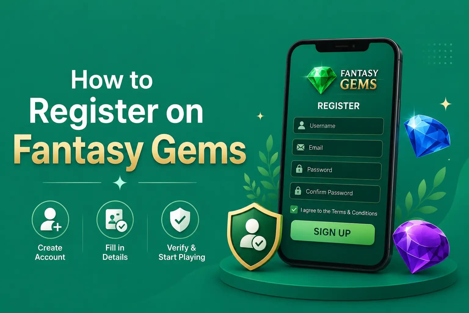 Fantasy Gems account registration steps graphic for new users Fantasy Gems account registration steps graphic for new users